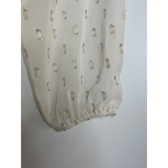 Talbot's Smocked Metallic Clip Dot Long Sleeve Blouse Cream Silver‎ Size Medium - Picture 8 of 9